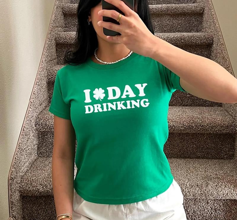 I Love Day Drinking Baby Tee, Shamrock Lucky Baby Tee, Four Leaf Clover Shamrock Shirt, St Patrick's Day Baby Tee, Lucky Charm Baby Tee