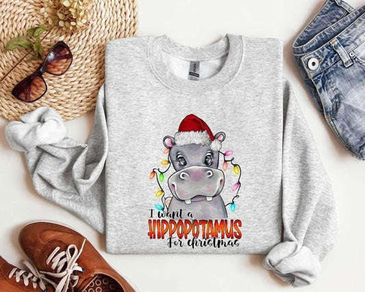 I Want a Hippopotamus for Christmas Shirt, Hippo Shirt, Christmas Hippo Shirt, Christmas Hippo Sweatshirt, Hippo Family Matching Shirt