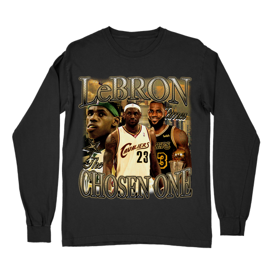 LeBron James Graphic Long Sleeve – The Chosen One Vintage Basketball Shirt – Rare Streetwear for NBA Fans