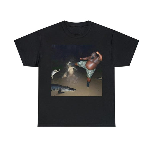 Man Kick Alligator In Swamp Shirt Tee Gator Crocodile Funny Viral Meme  sweater and hoodie