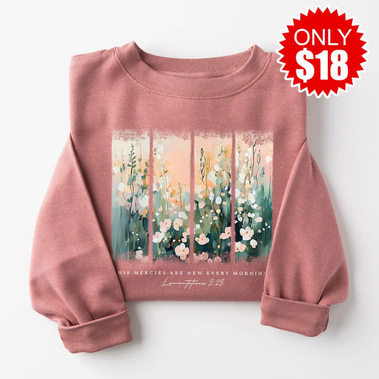 His Mercies Crewneck Sweatshirt - Heather Mauve