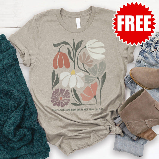 His Mercies are New Floral Tee - 0