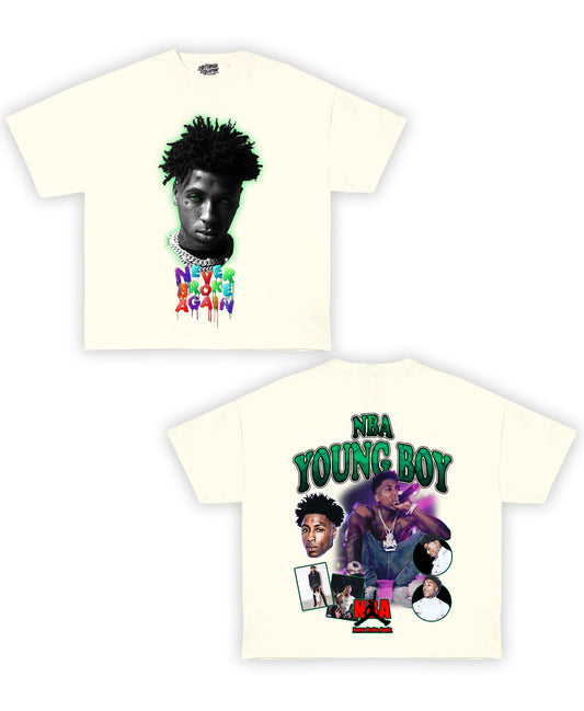 NBA YoungBoy Tribute Vintage Shirt: Front/Back (White)