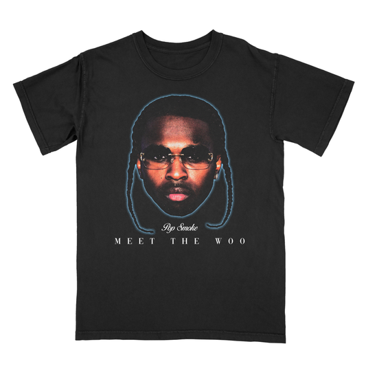 Pop Smoke Meet The Woo T-Shirt - Vintage Rapper Portrait Tee - Abstract Art Back - Brooklyn Drill Music Merch - Unisex Hip Hop Fan Shirt