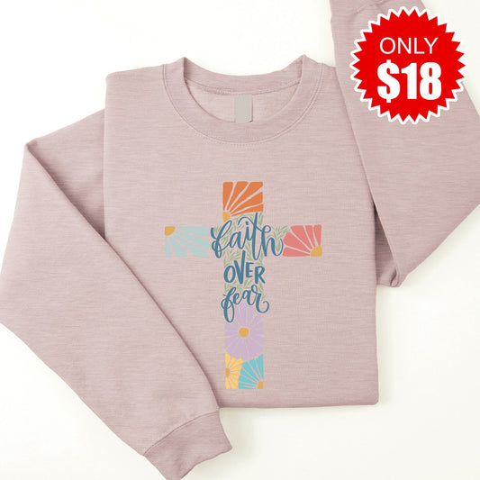 Faith Over Fear Sweatshirt - Heather Pink Gravel - 18