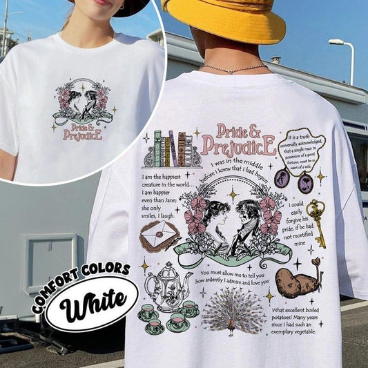 Pride and Prejudice Quotes Two Sided Comfort Colors Shirt, Romance Novels T Shirt, Jane Austen Inspired, Feminist Literary Classic Gift