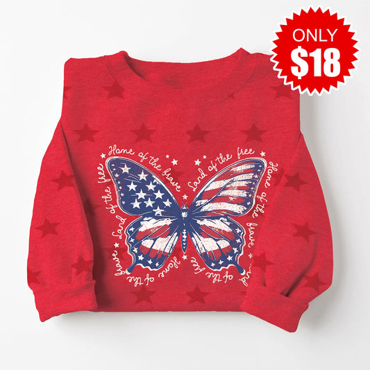 Home of the Free Butterfly Sweatshirt - Red Star Print - 18