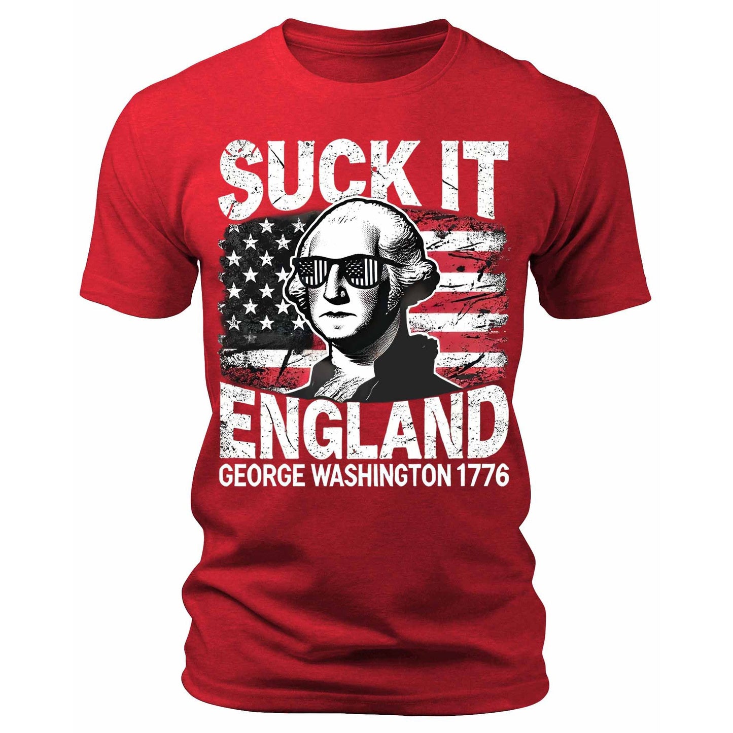 Men's Suck It England George Washington 1776 Funny T-Shirts Patriotic Short Sleeve Crewneck Graphic Tees