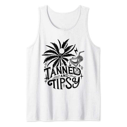 Retro Tanned And Tipsy Beach Summer Vacation Funny Tank Top Casual Cotton
