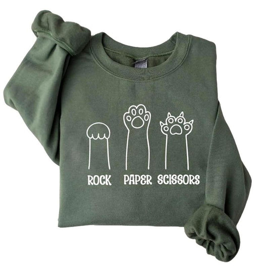 Rock Paper Scissors Sweatshirt, Funny Cat Paw Shirt, Unisex Crewneck Shirt for Cat Lover, Cat Owner Shirt, Cat Paws Shirts, Gift for Cat Mom