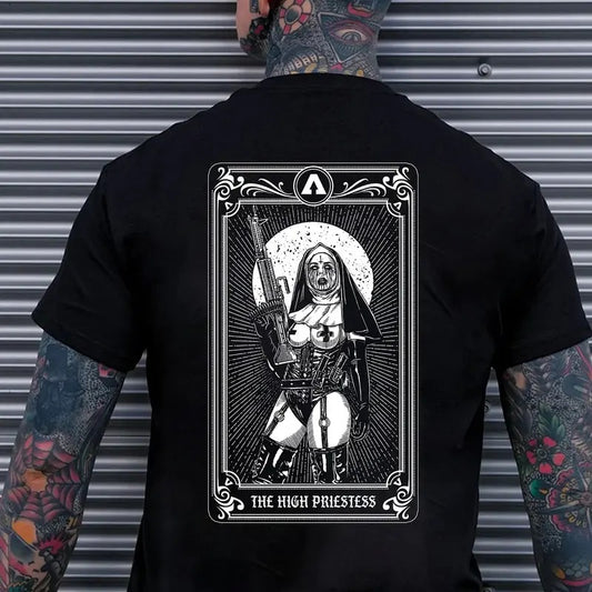 THE HIGH PRIESTESS in the Tarot Card Black Print T-shirt - Naughty Clothes Men Cotton Menswear