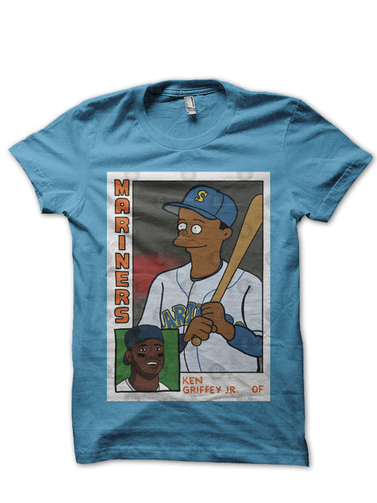 The Bat â€“ Ken Griffey Jr. Simpsons Parody Baseball Card Tee Homer at Light Blue T-Shirt