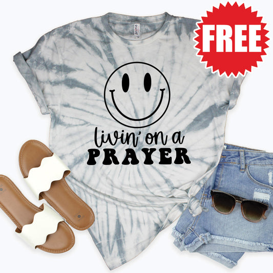 Livin In A Prayer Tee - Tie Dye Soft Grey - 0