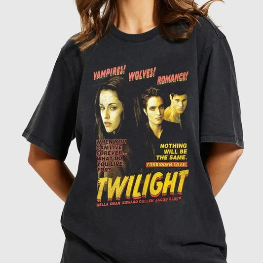 Twilight Saga T-Shirt, Vampire Wolf Romance Shirt, Graphic Tee, Ed and Bella Shirt, Twilight Movies Graphic Tee For Movie Lovers Comfort Cotton Menswear Top Fit Womenswear