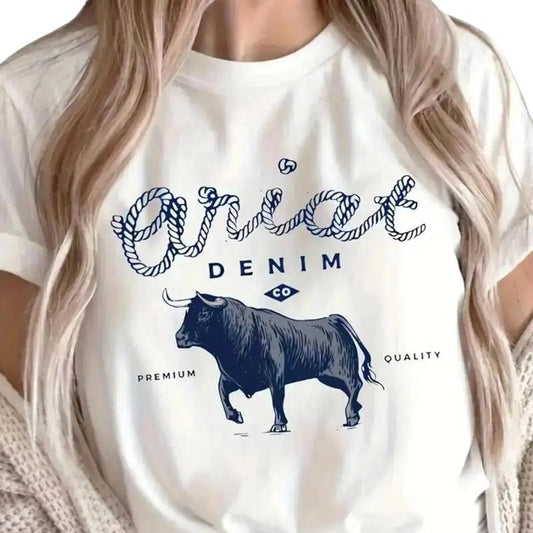 Vintage Inspired Comfort Colors Shirt, Ariat Denim Bull, Western Flair Tee, Gift For Women