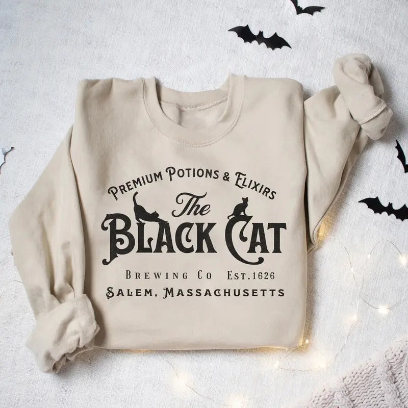 Vintage Salem Black Cat Sweatshirt, Witch Halloween Sweatshirt, Witchy Women Shirt, Cat Lovers Shirt, Black Cat Fall Halloween Gift Shirt