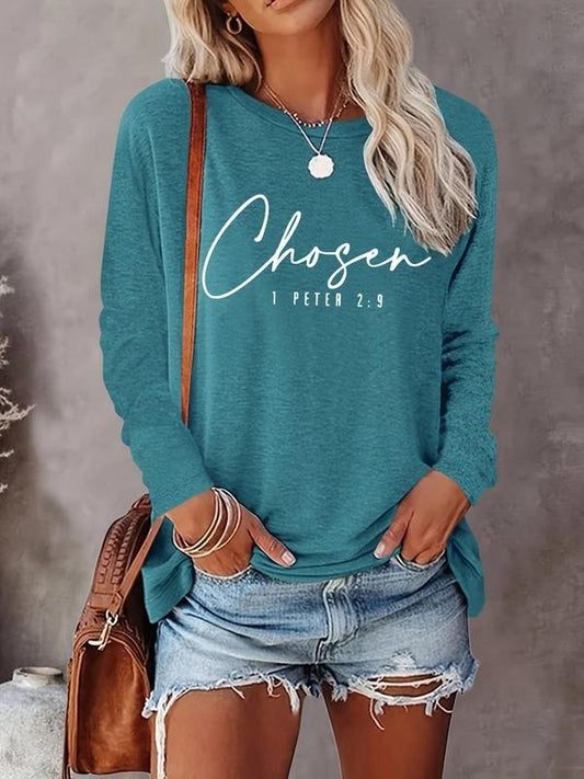 Women's Letter Print Round Neck Tee, Casual Long Sleeve Crew Neck T-shirt for Fall & Winter, Women's Top for Daily Wearstyle{n002}3