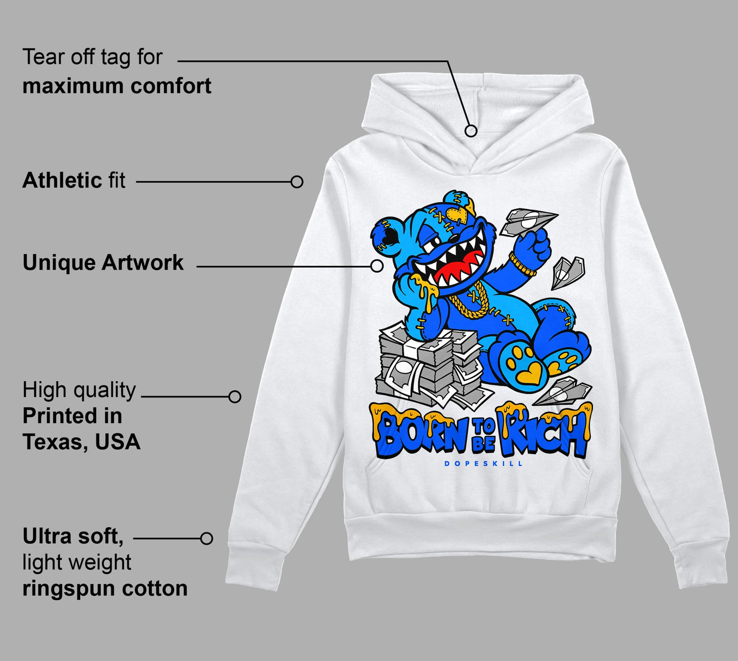 Royal Blue Collection DopeSkill Hoodie Sweatshirt Born To Be Rich Graphic