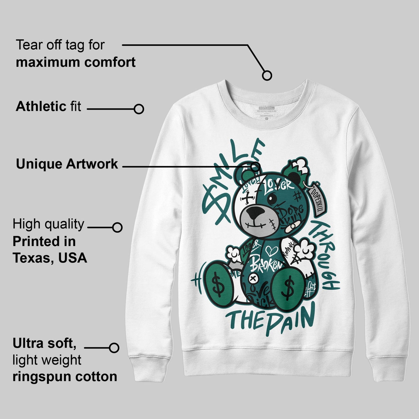 Gel 1130 White Dark Neptune DopeSkill Sweatshirt Smile Through The Pain Graphic