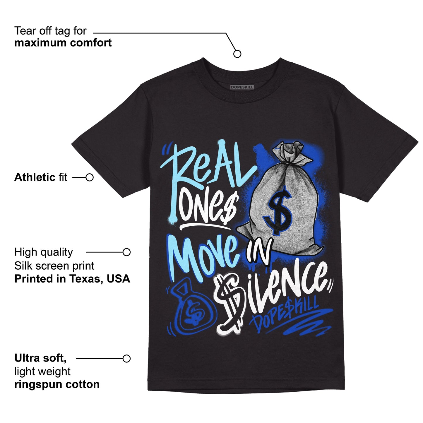 Hyper Royal 12s DopeSkill T-Shirt Real Ones Move In Silence Graphic