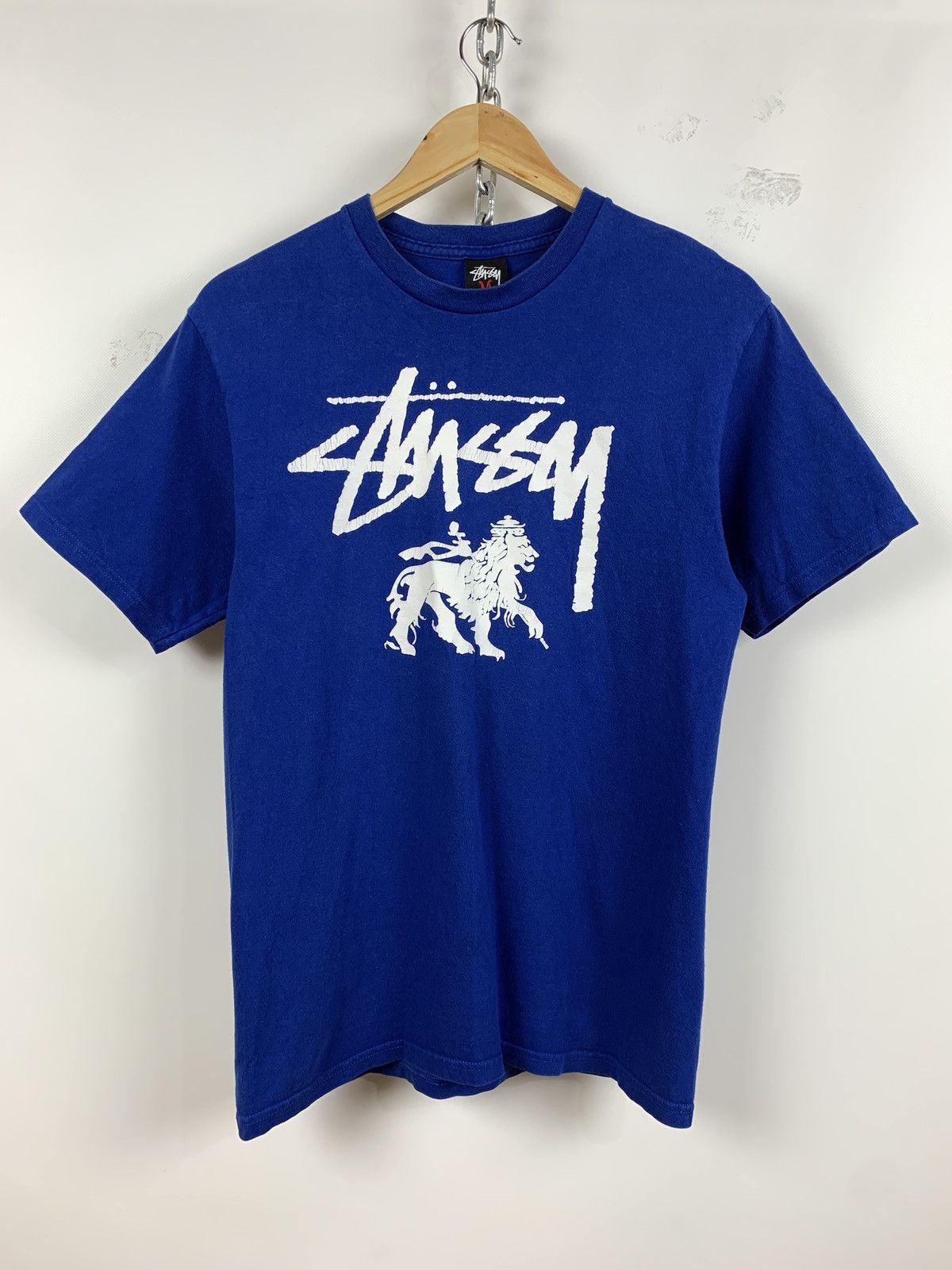 00s Vintage Stussy Lion Graphic Navy Blue T Shirt