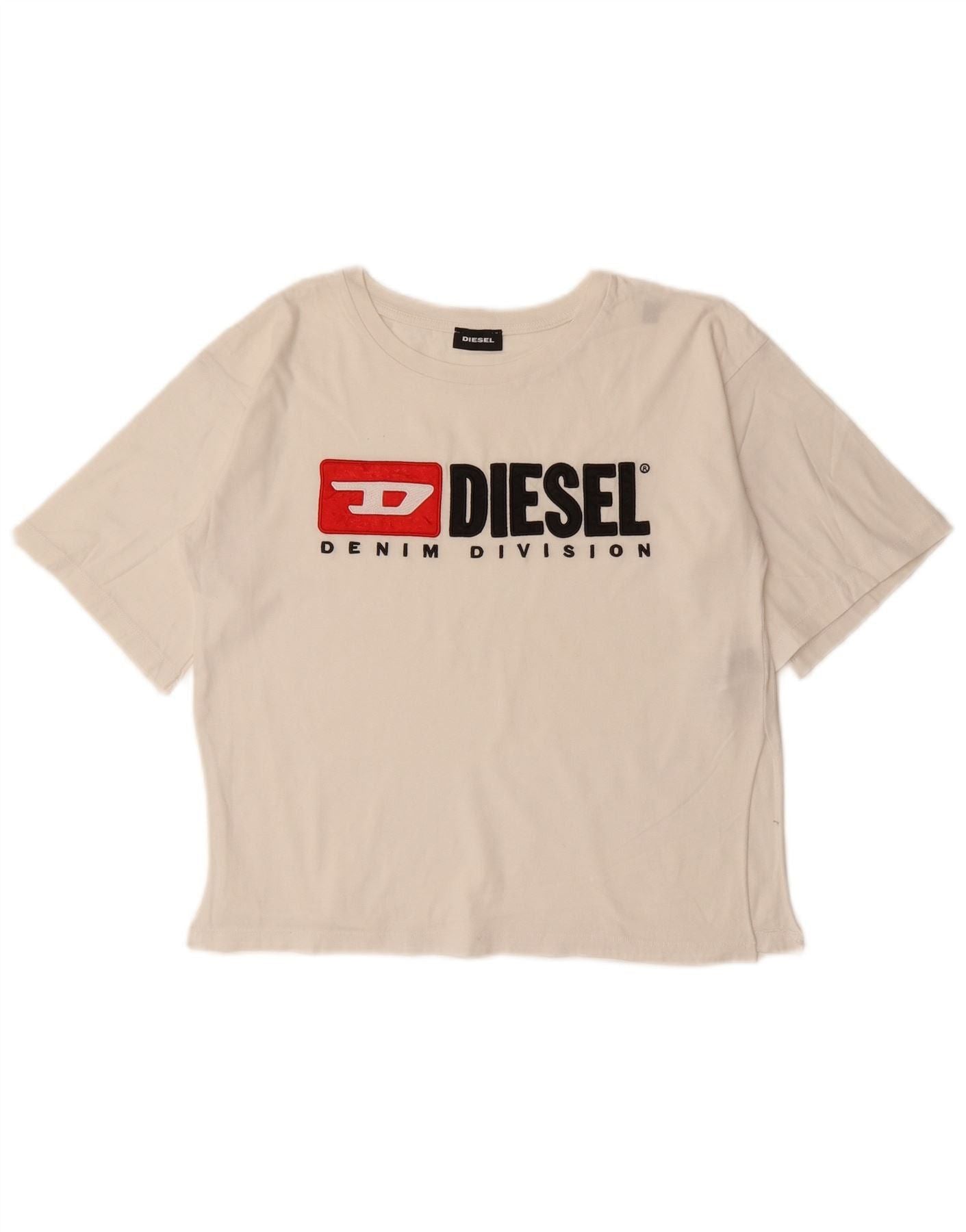 Diesel Womens Crop Graphic T Shirt Top Uk 12 Medium White Cotton