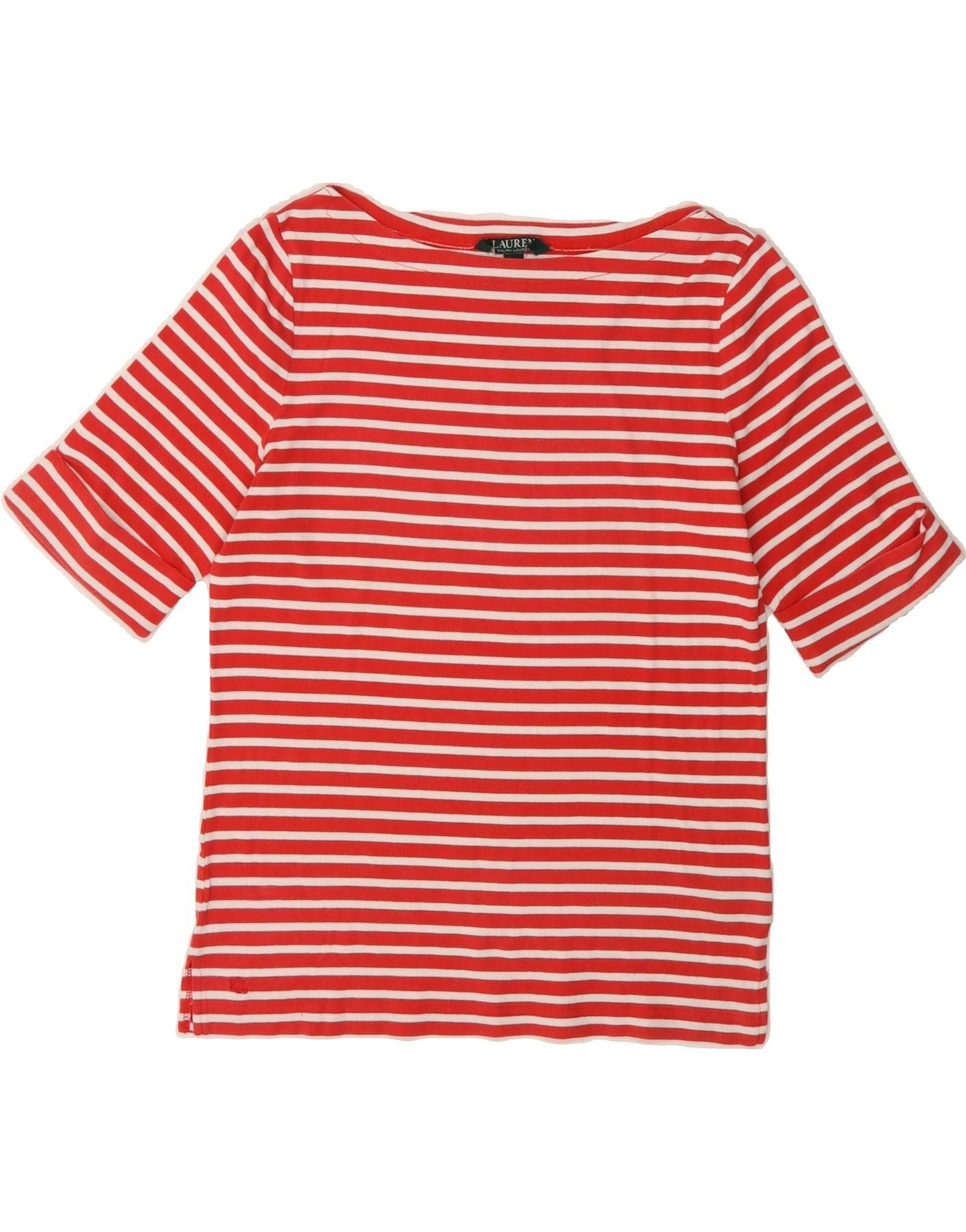 Ralph Lauren Womens 1 2 Sleeve T Shirt Top Uk 14 Large Red Striped Cotton