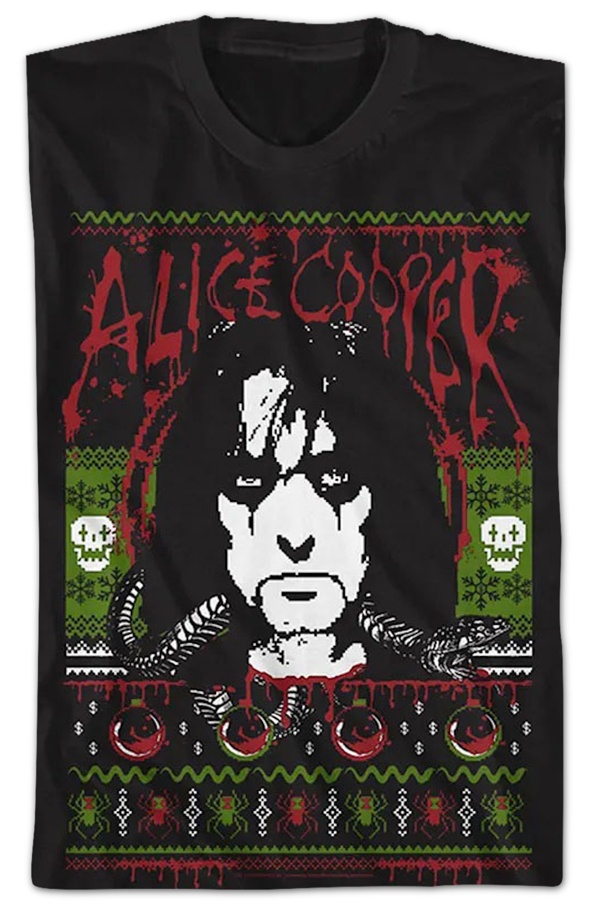 Faux Ugly Christmas Sweater Alice Cooper T-Shirt