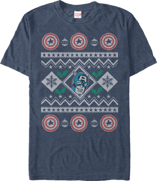 Faux Ugly Christmas Sweater Captain America T-Shirt
