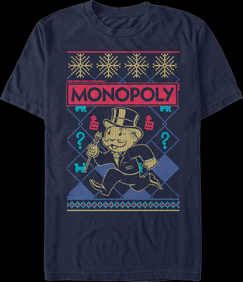 Faux Ugly Christmas Sweater Monopoly T-Shirt