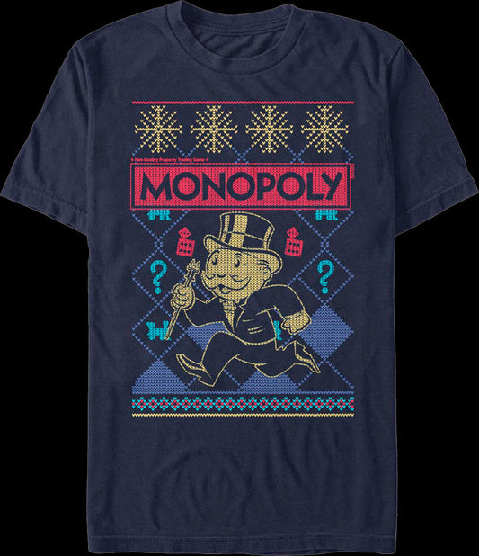 Faux Ugly Christmas Sweater Monopoly T-Shirt