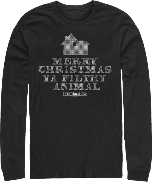Faux Ugly Knit Christmas Sweater Home Alone Long Sleeve Shirt