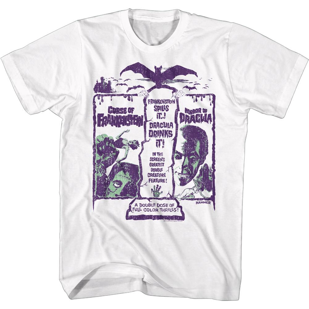 Hammer Horror - Dracula Frankenstein Double Dose Poster Slim Fit T-Shirt