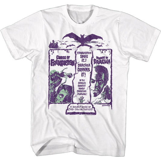 Hammer Horror - Dracula Frankenstein Double Dose Poster Slim Fit T-Shirt