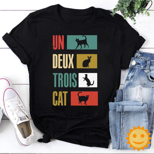 Un Deux Trois Cat Vintage T-Shirt, Funny Black Cat Shirt, Cat Shirt, Cat Lovers Shirt, Black Cat Shirt, Cat Vintage Shirt, Pet Lovers Shirt