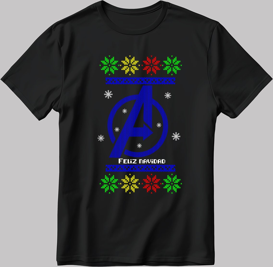 Avengers Feliz Navidad Poster Short Sleeve White-Black Men's / Women's T Shirt U378