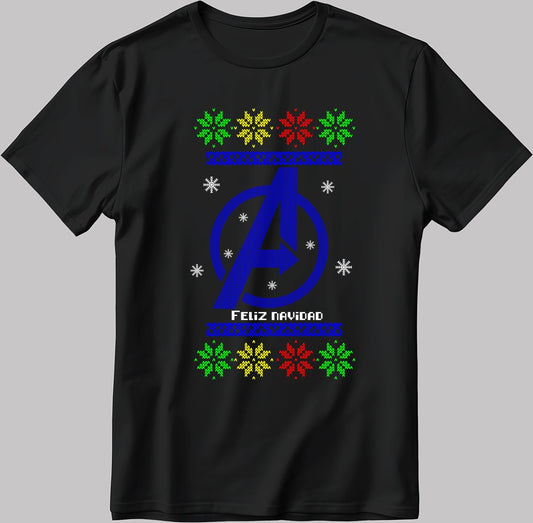 Avengers Feliz Navidad Poster Short Sleeve White-Black Men's / Women's T Shirt U378