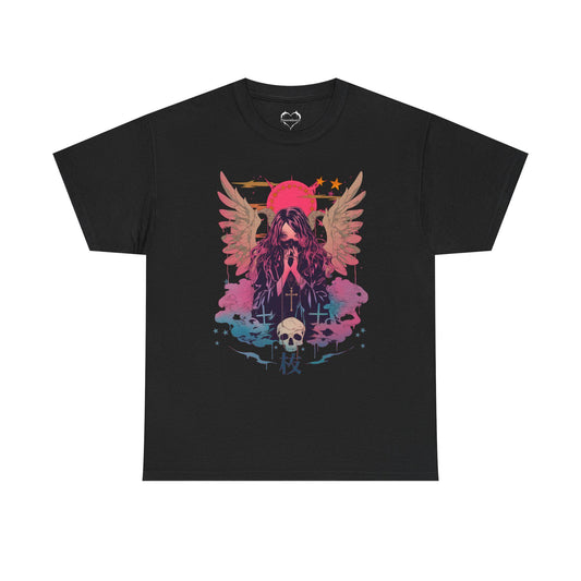 Gothic Angel Anime TShirt | Heavy Metal Tshirt | Graphic Tee | Unisex Tee | Streetwear Clothing | Black and White Tee | Japanese Art | Emo