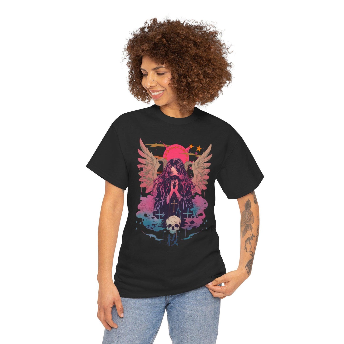 Gothic Angel Anime TShirt | Heavy Metal Tshirt | Graphic Tee | Unisex Tee | Streetwear Clothing | Black and White Tee | Japanese Art | Emo
