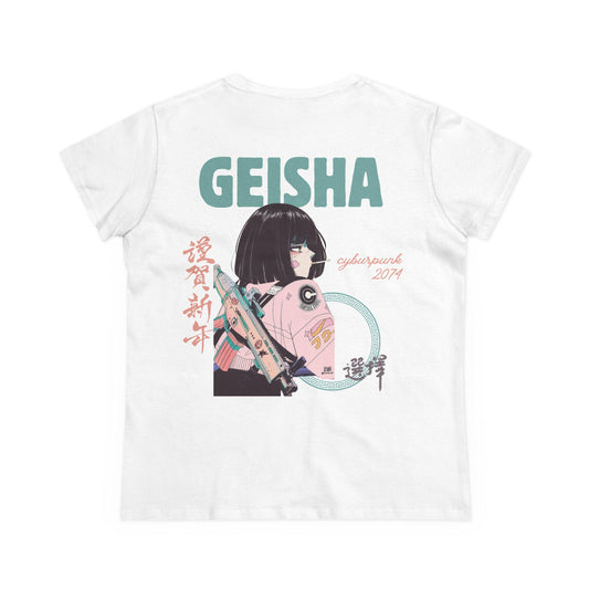 Cyberpunk Geisha Women's Midweight Cotton Tshirt, Streetwear, Anime, Casual, Japanese Girl Tshirt