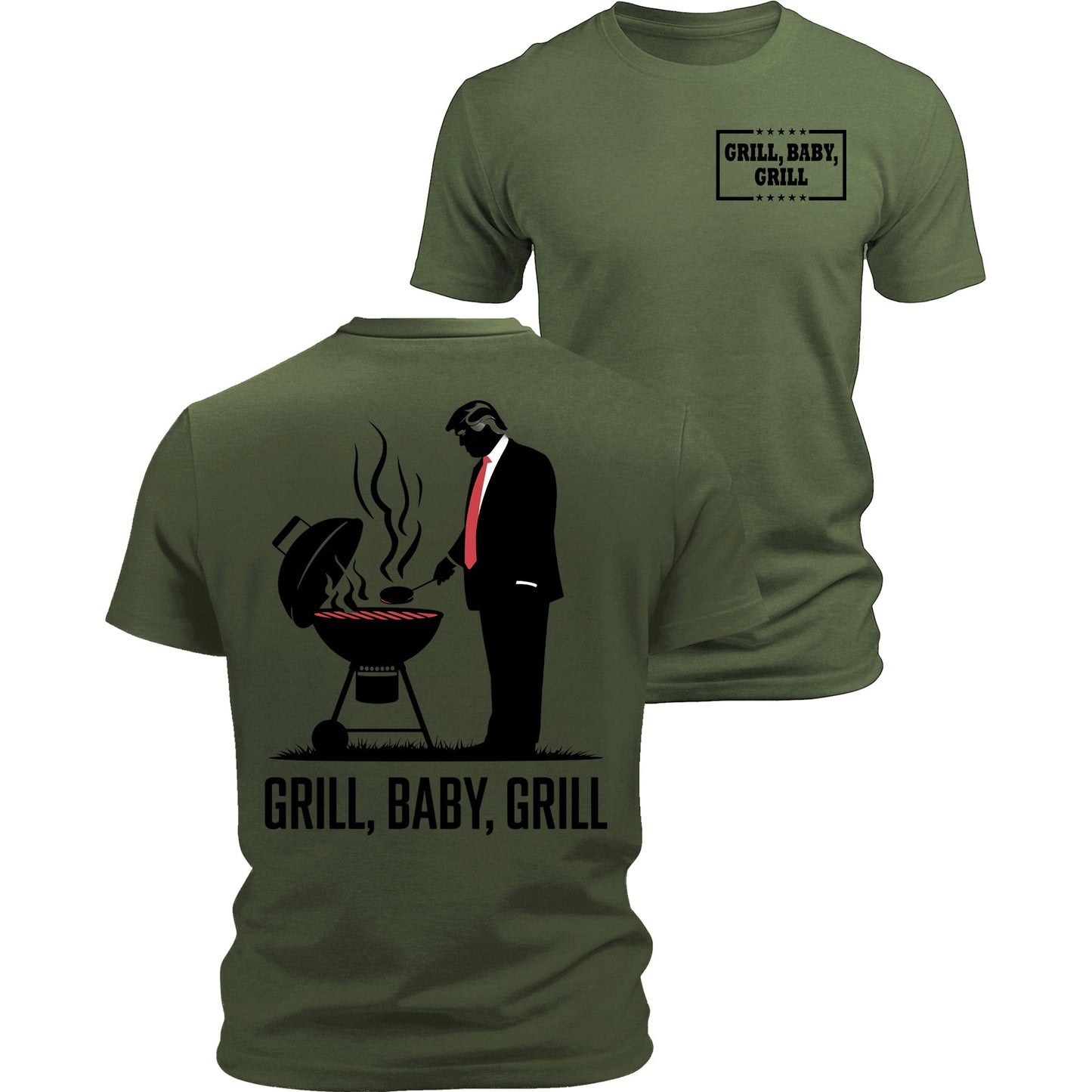 Grill Baby Grill Funny Trump Silhouette 4th of July T-Shirt Funny Patriotic USA Graphic Tee