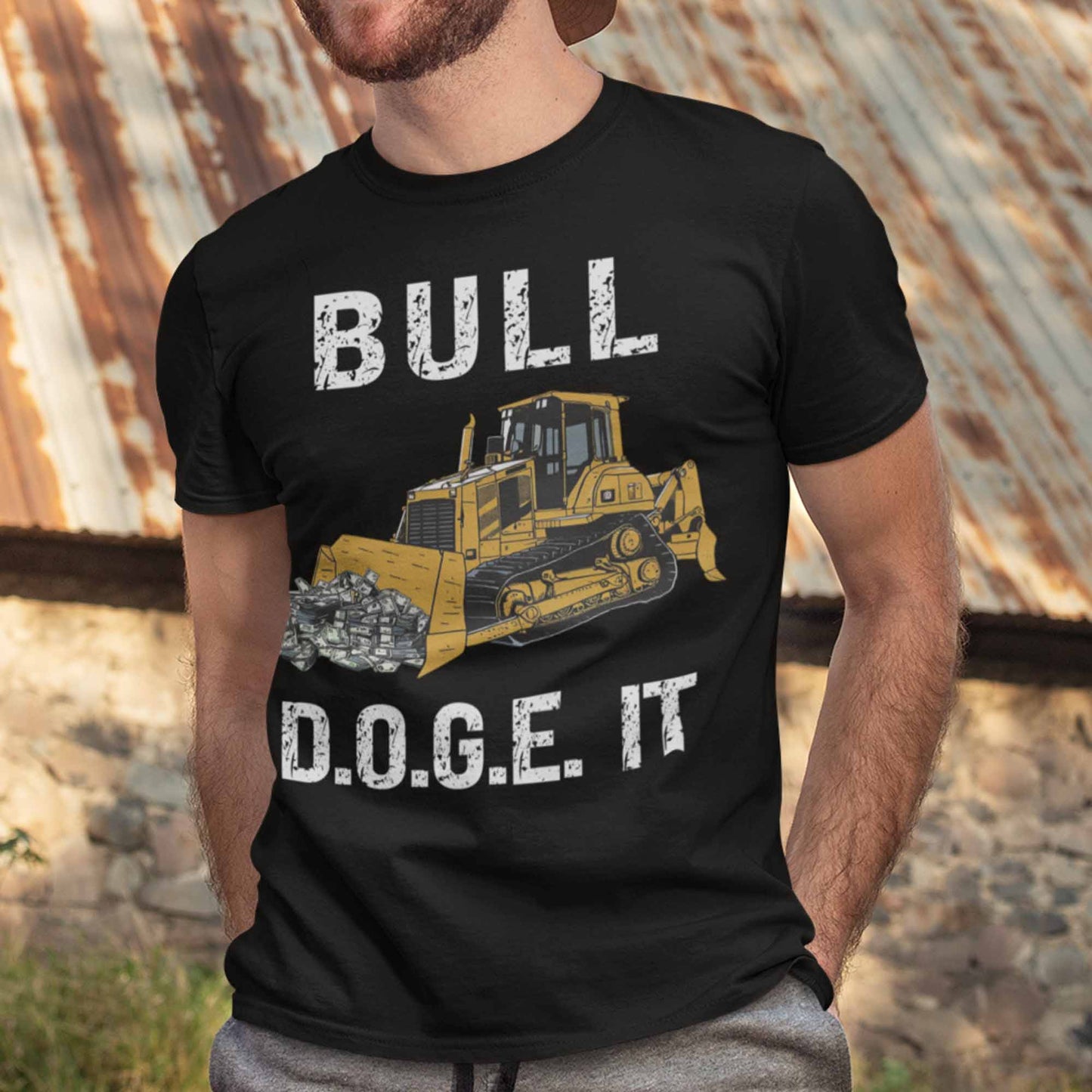 Bull D.O.G.E. It Funny Trump Elon Patriotic America First Graphic T-Shirt