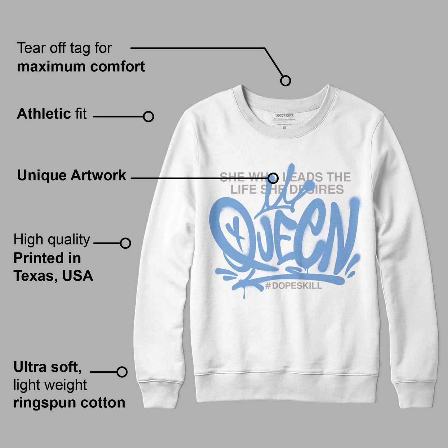 University Blue 5s DopeSkill Sweatshirt Queen Graphic