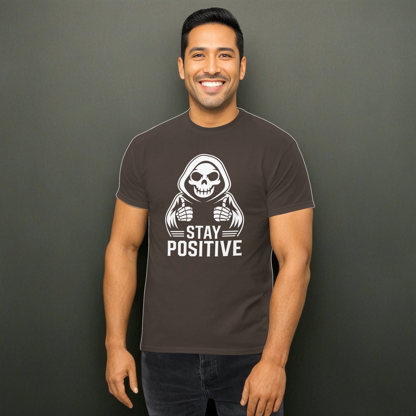 Stay Postive Grim Reaper Funny Goth Unisex T-Shirt