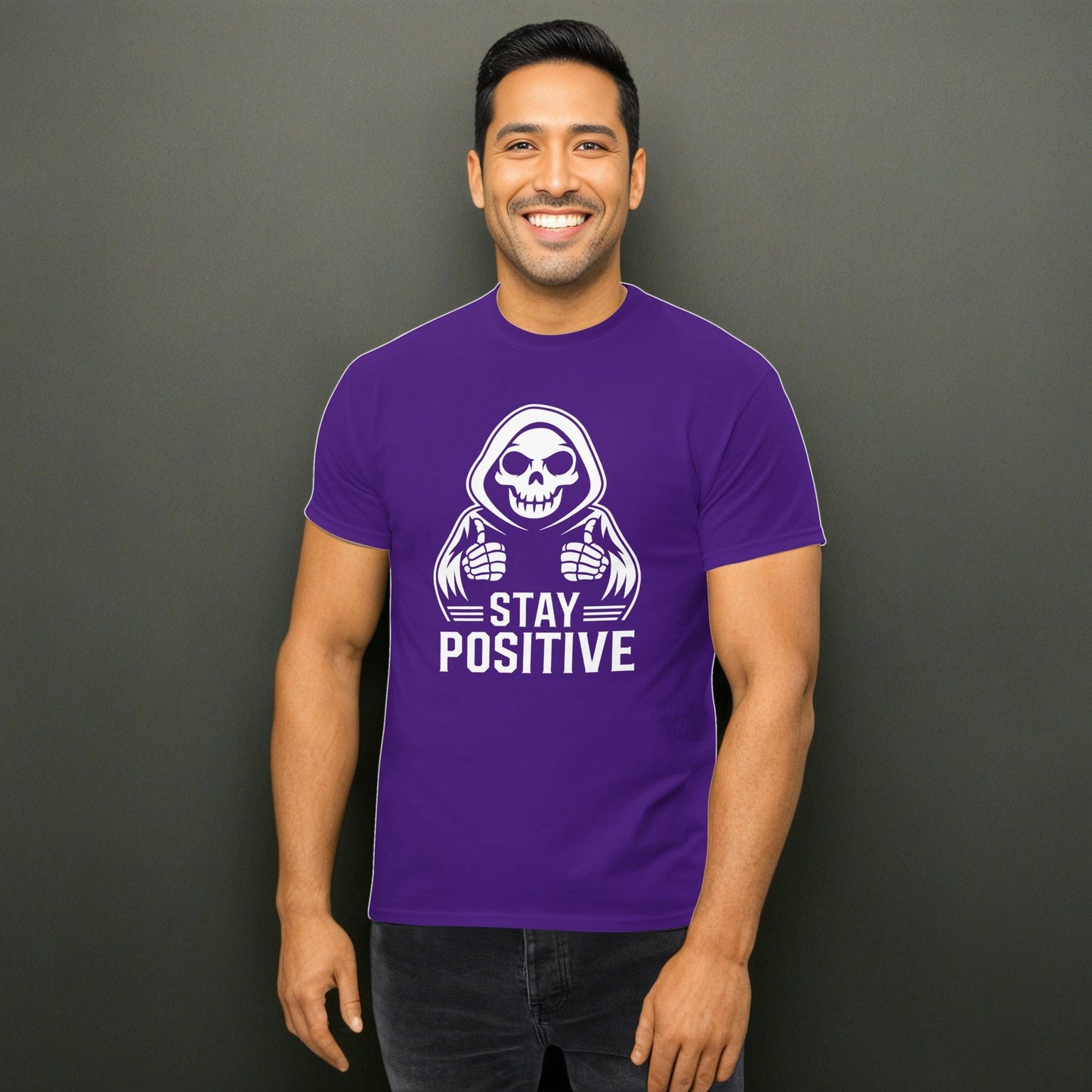 Stay Postive Grim Reaper Funny Goth Unisex T-Shirt